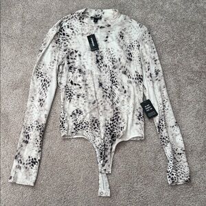 Express Cream and Black Animal Print Bodysuit